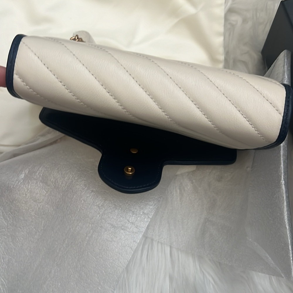 🆕💯% Auth Gucci Blue Agata GG Marmont Shoulder Bag Cream Calfskin Leather - Picture 11 of 16